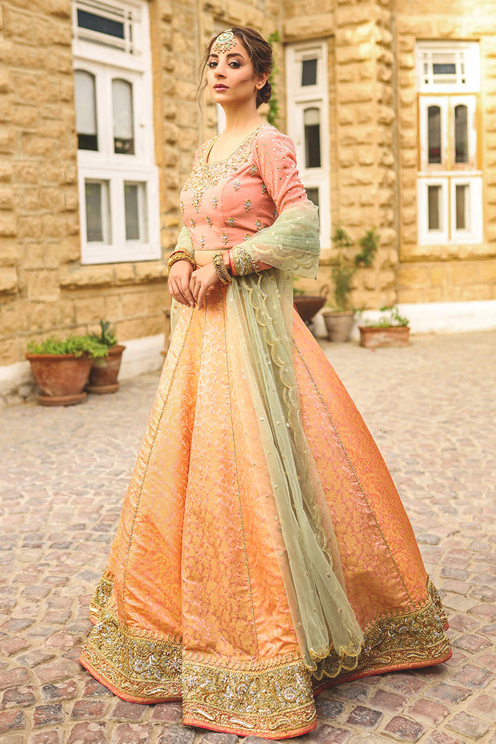Salahuddin Pasha - La Reveur Silk Lehnga choli For Women - Peach - 3 Piece