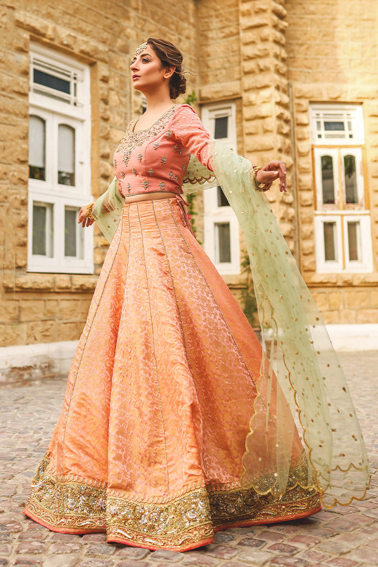 Salahuddin Pasha - La Reveur Silk Lehnga choli For Women - Peach - 3 Piece