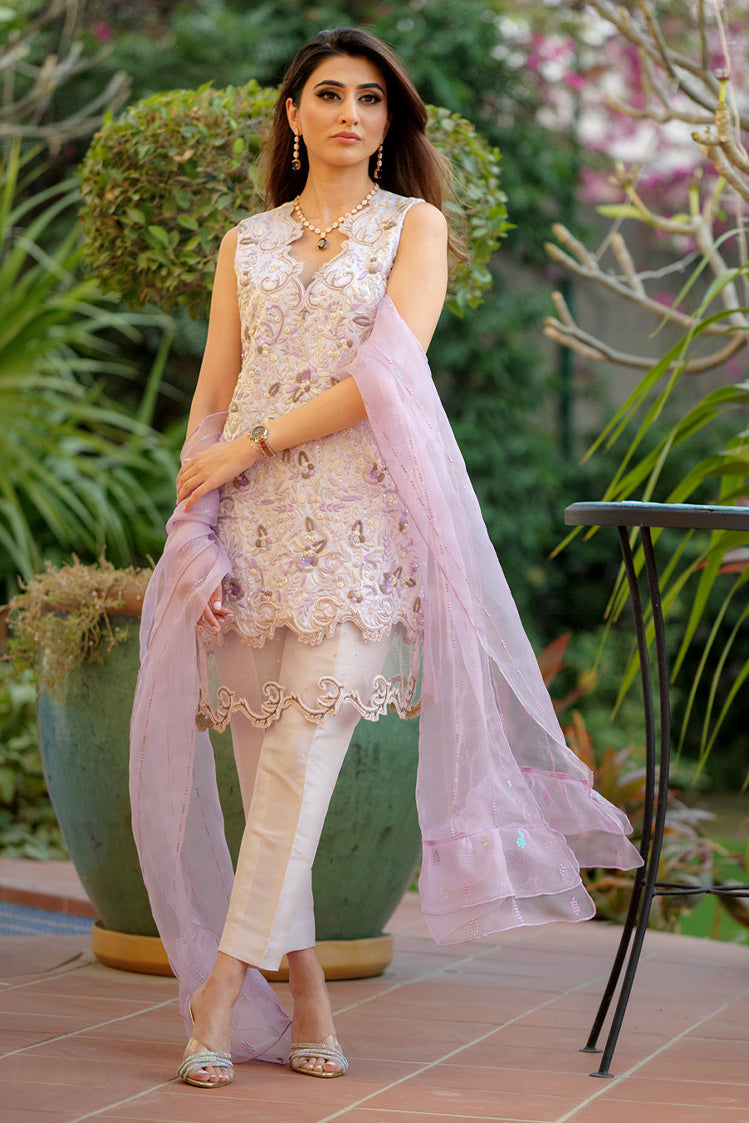 Salahuddin Pasha - Lavender Silk, Organza Suit For Women - Purple - 3 Piece