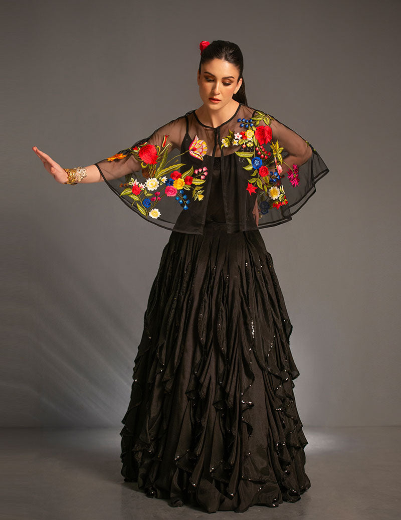 Salahuddin Pasha - Look 2 Silk Jacket For Women - Black - 2 Piece