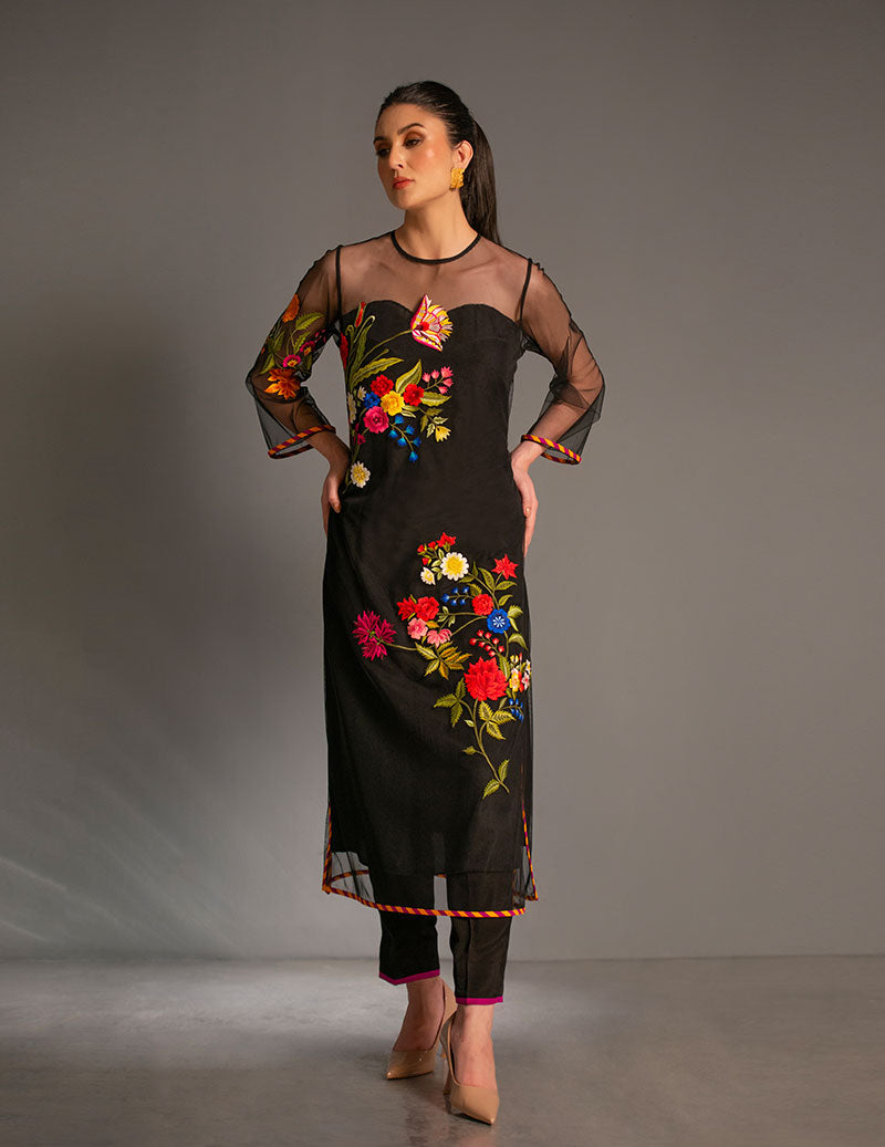 Salahuddin Pasha - Look 5 Silk Suit For Women - Black - 2 Piece