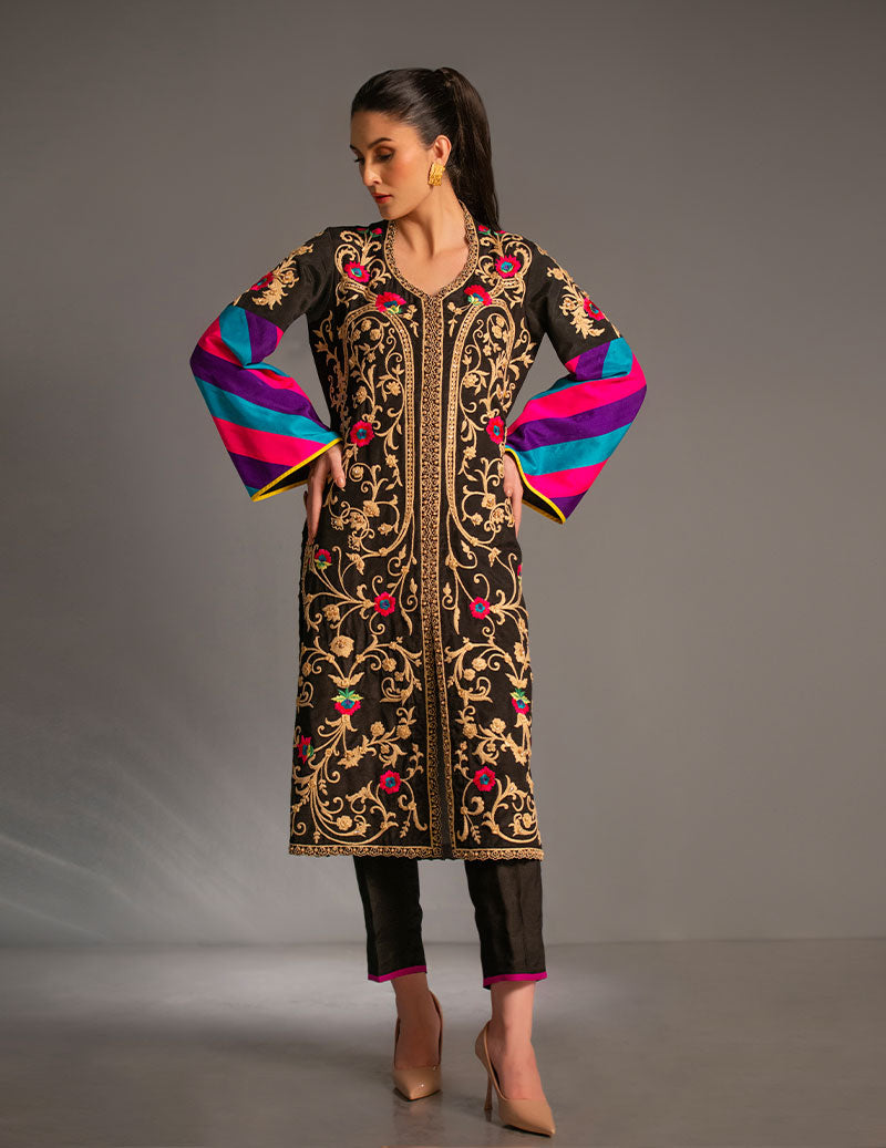 Salahuddin Pasha - Look 6 Silk Suit For Women - Black - 2 Piece