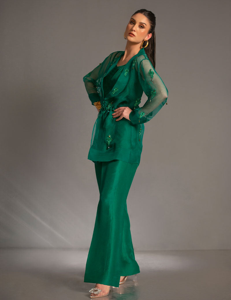 Salahuddin Pasha - Look 7 Silk, Organza Jacket For Women - Green - 2 Piece