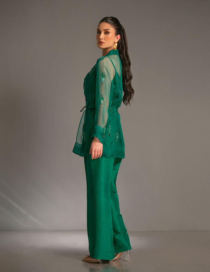 Salahuddin Pasha - Look 7 Silk, Organza Jacket For Women - Green - 2 Piece