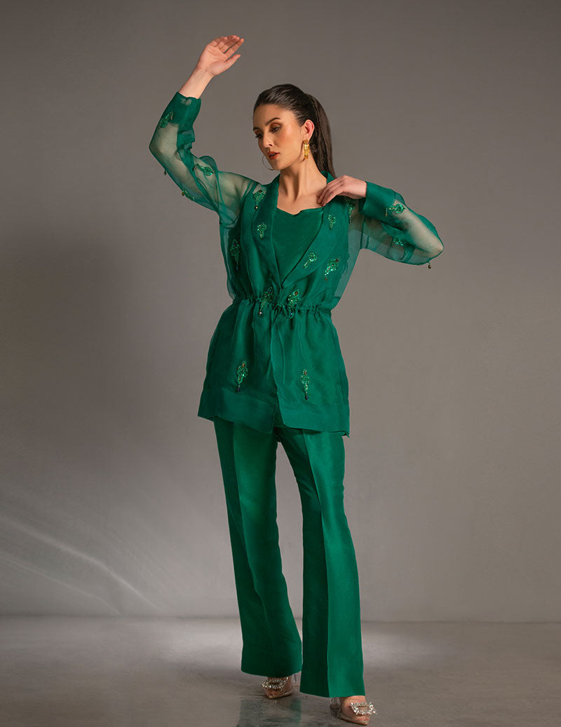 Salahuddin Pasha - Look 7 Silk, Organza Jacket For Women - Green - 2 Piece