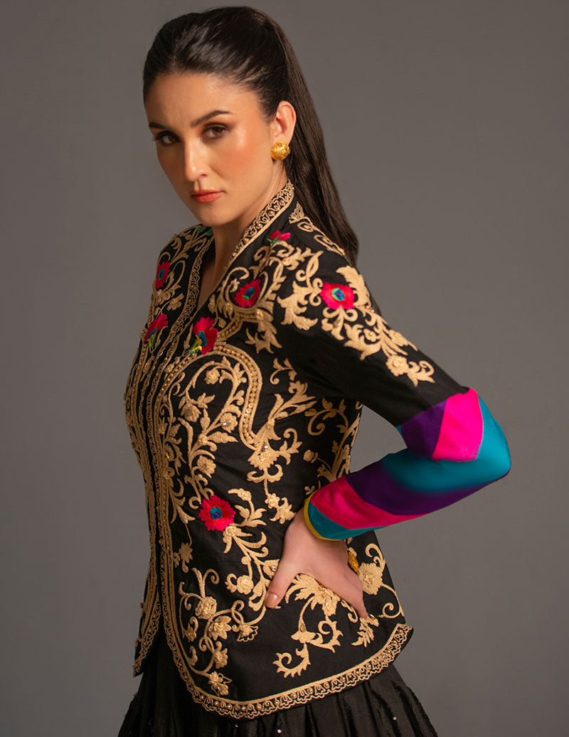 Salahuddin Pasha - Look 8 Silk Jacket For Women - Black - 2 Piece