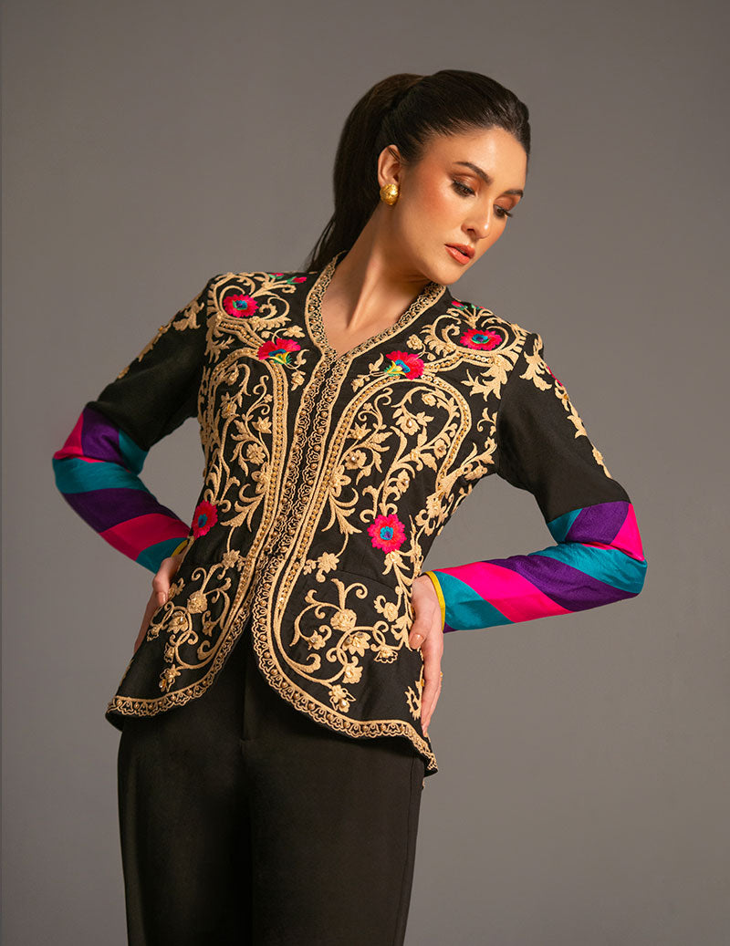 Salahuddin Pasha - Look 8 Silk Jacket For Women - Black - 2 Piece
