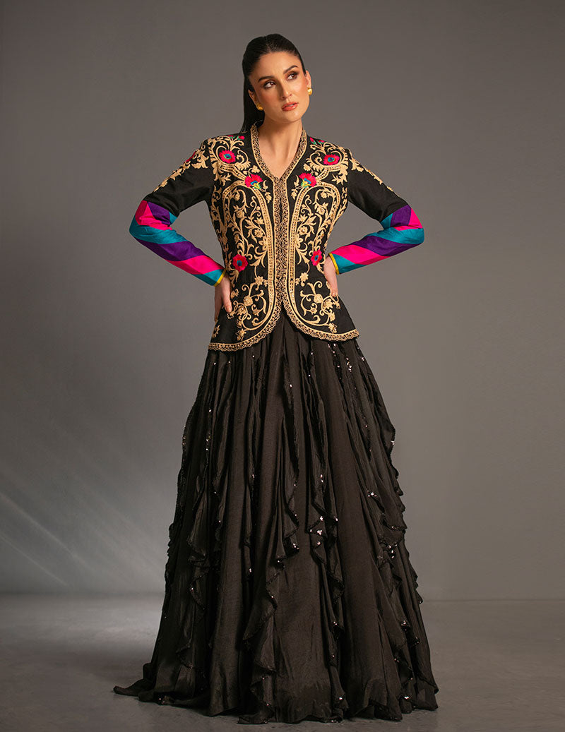 Salahuddin Pasha - Look 8 Silk Jacket For Women - Black - 2 Piece