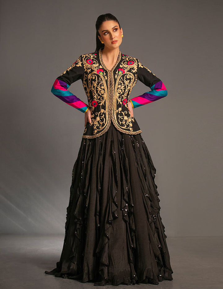 Salahuddin Pasha - Look 8 Silk Jacket For Women - Black - 2 Piece