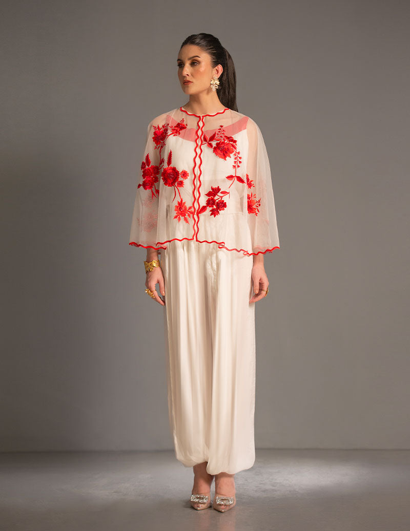 Salahuddin Pasha - Look 9 Silk Jacket For Women - Ivory - 2 Piece
