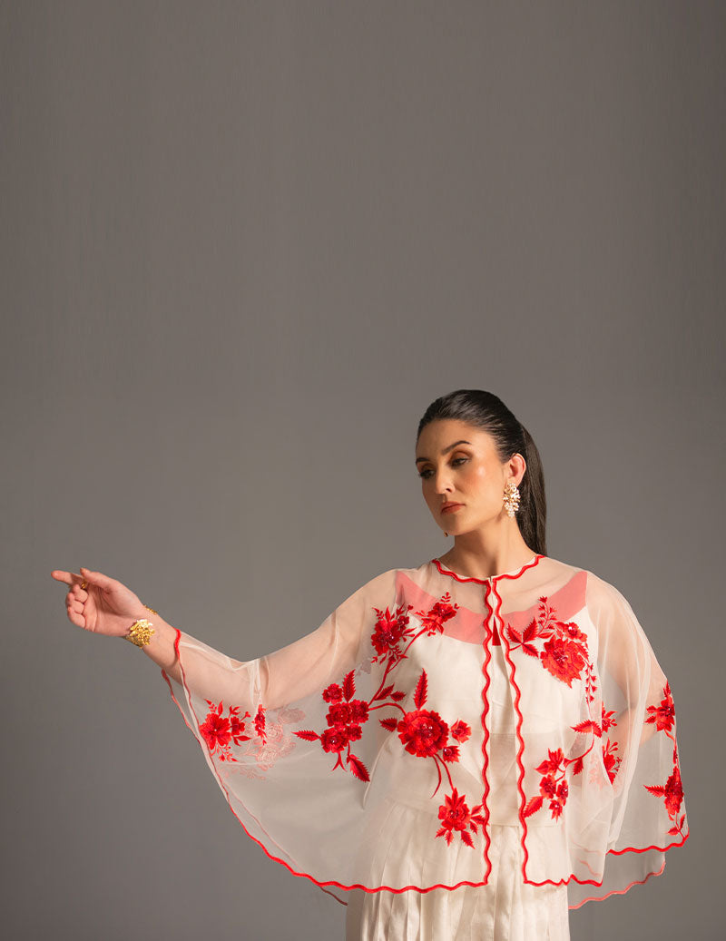 Salahuddin Pasha - Look 9 Silk Jacket For Women - Ivory - 2 Piece