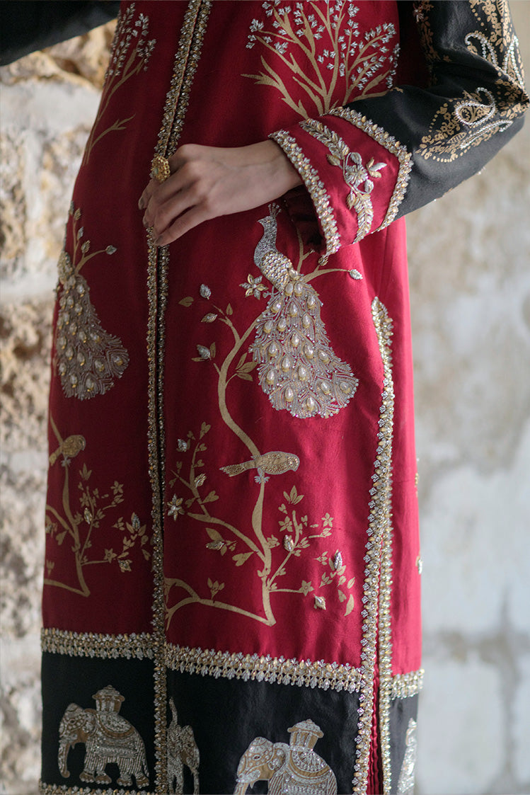 Salahuddin Pasha - Miraaj Silk Jacket For Women - Red - 2 Piece