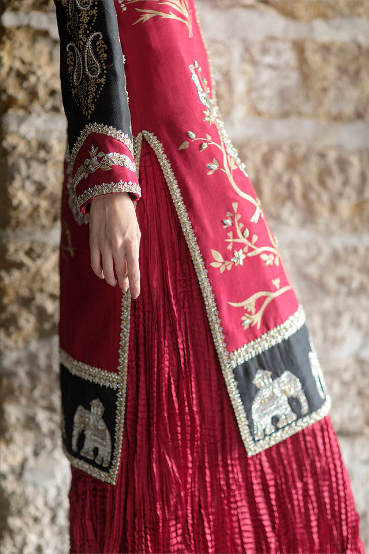 Salahuddin Pasha - Miraaj Silk Jacket For Women - Red - 2 Piece