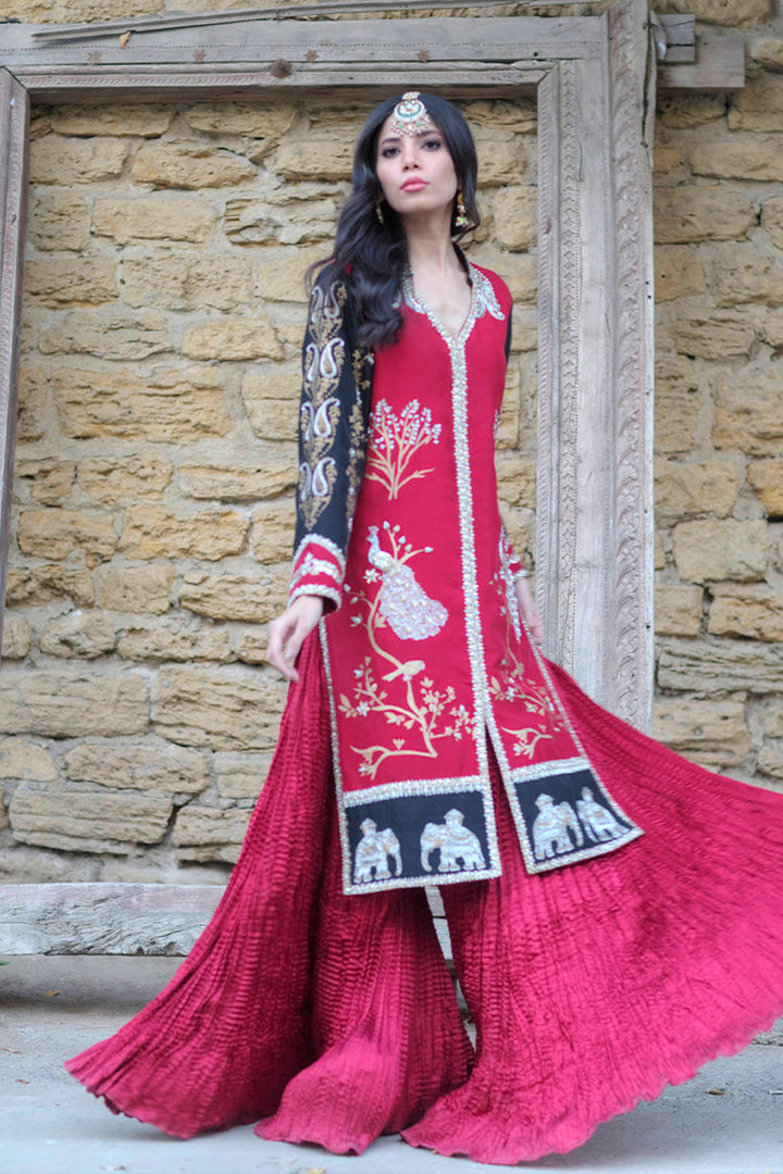 Salahuddin Pasha - Miraaj Silk Jacket For Women - Red - 2 Piece