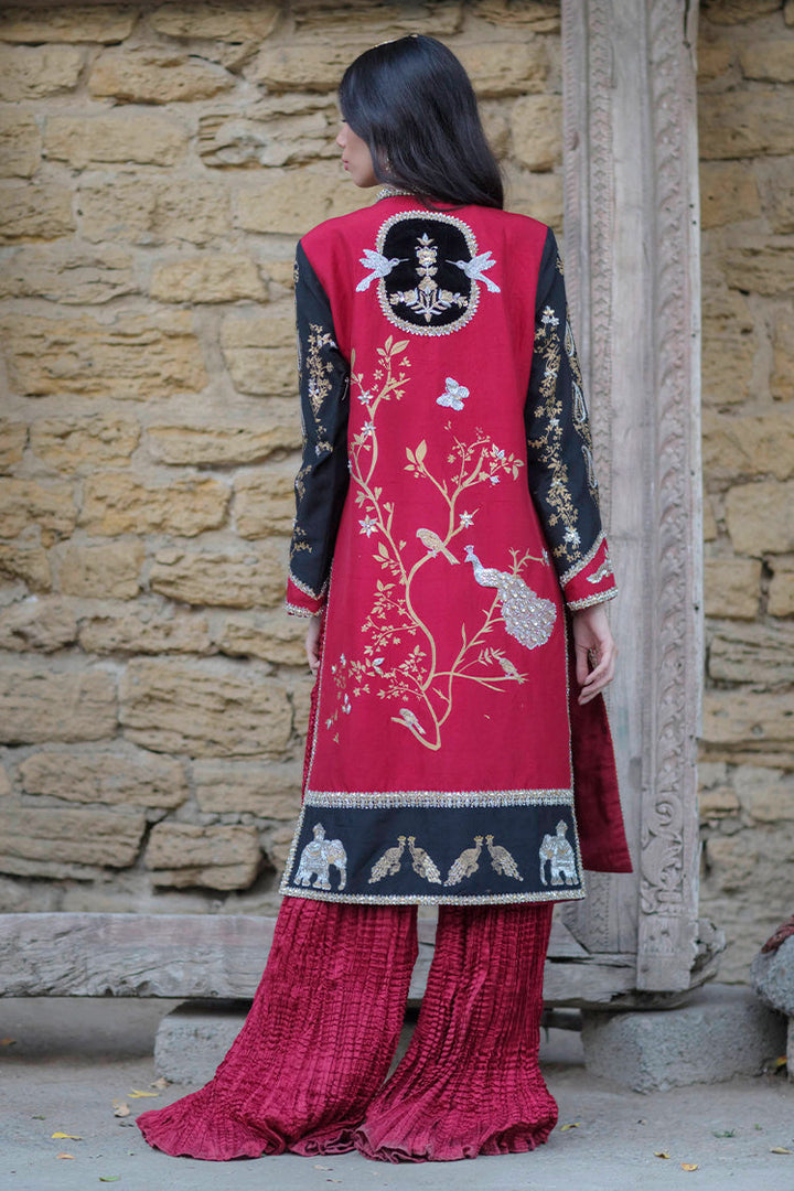 Salahuddin Pasha - Miraaj Silk Jacket For Women - Red - 2 Piece