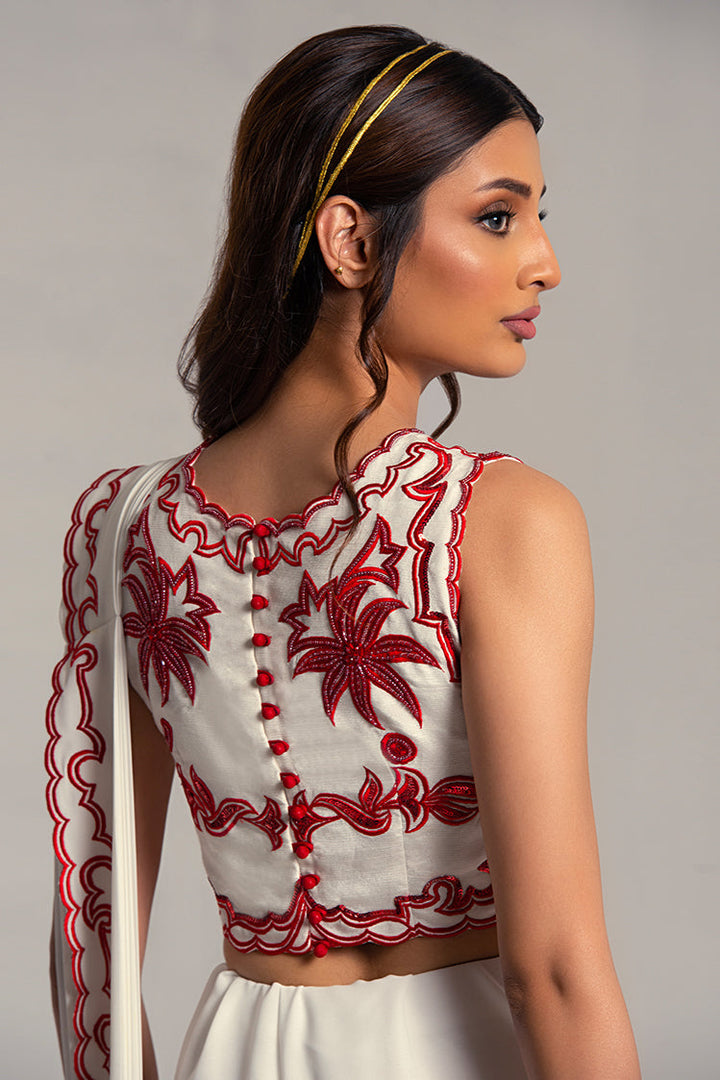Salahuddin Pasha - Morocco Silk Saree For Women - White - 2 Piece