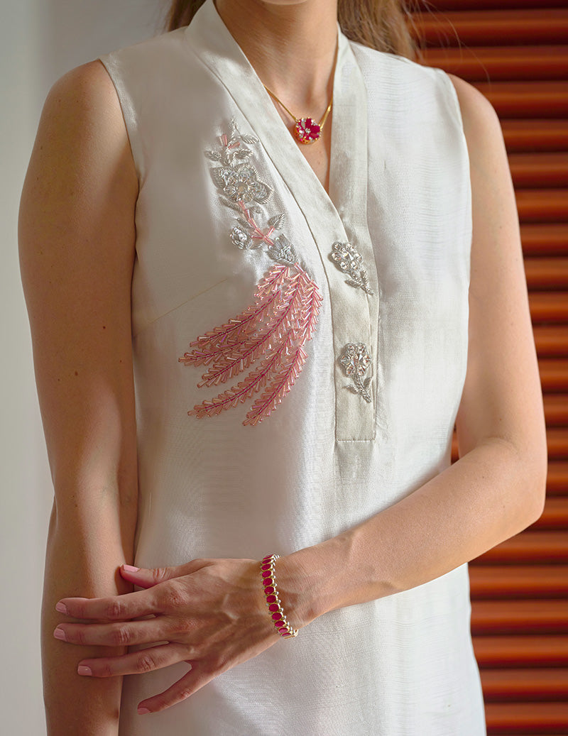 Salahuddin Pasha - Rose Ombre Silk Suit For Women - Ivory - 2 Piece