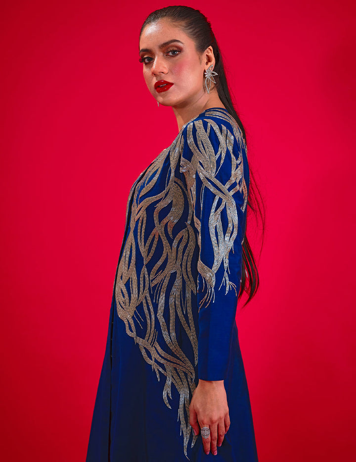 Salahuddin Pasha - Sapphire Silk Jacket For Women - Blue - 2 Piece