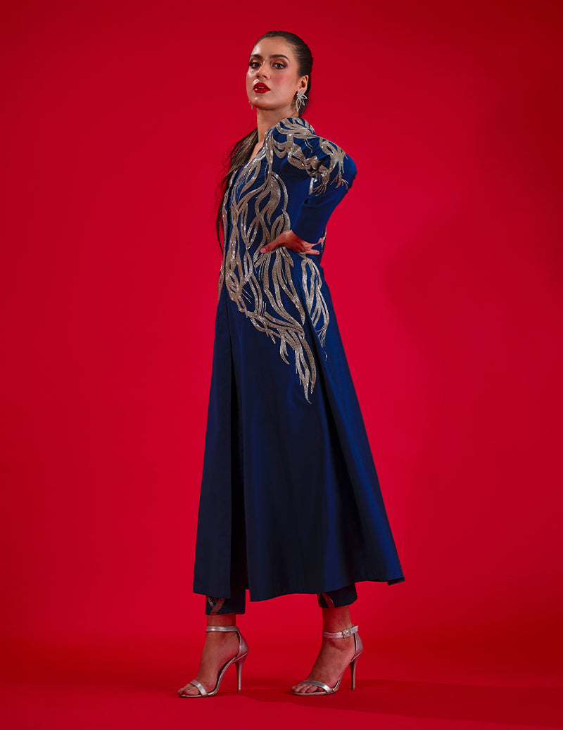 Salahuddin Pasha - Sapphire Silk Jacket For Women - Blue - 2 Piece