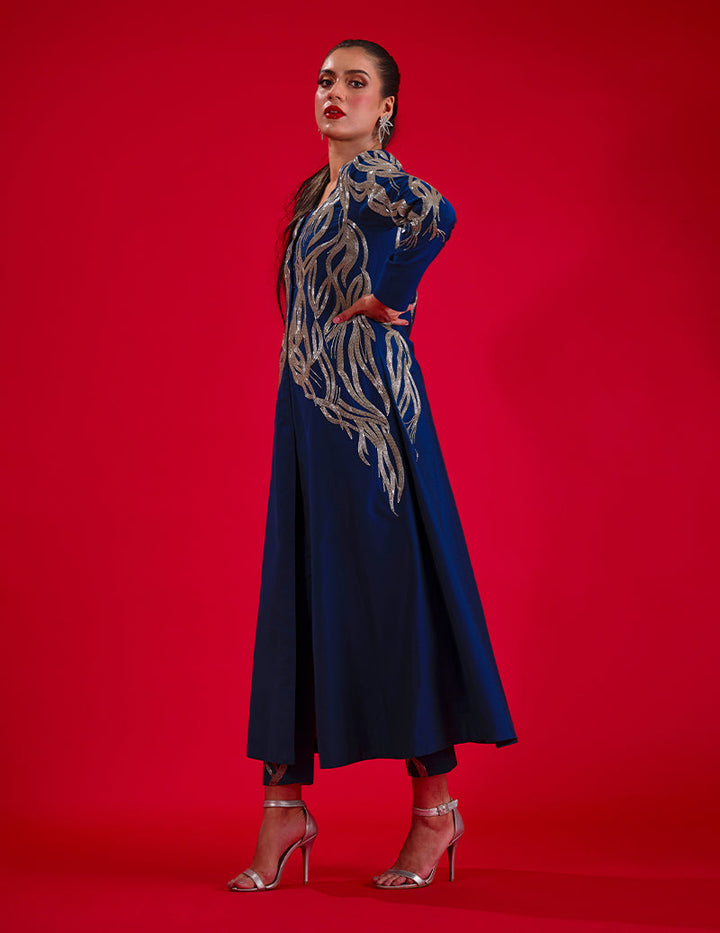 Salahuddin Pasha - Sapphire Silk Jacket For Women - Blue - 2 Piece
