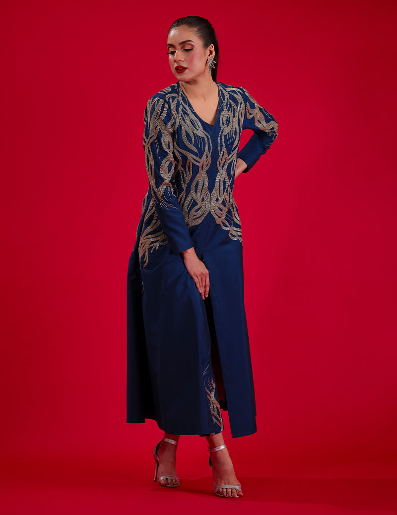 Salahuddin Pasha - Sapphire Silk Jacket For Women - Blue - 2 Piece