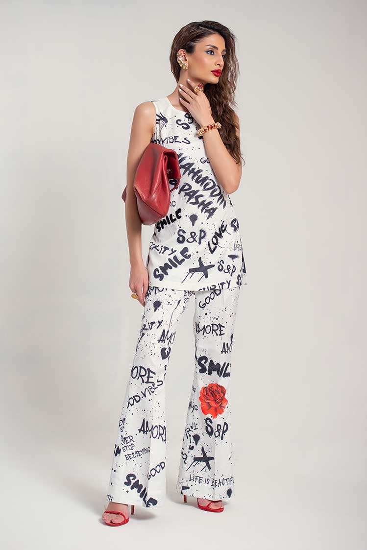 Salahuddin Pasha - Silk Co-ord set For Women - White - 2 Piece