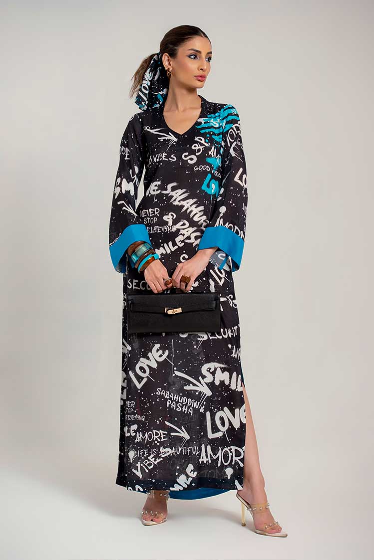 Salahuddin Pasha - Silk Kaftan For Women - Black - 1 Piece