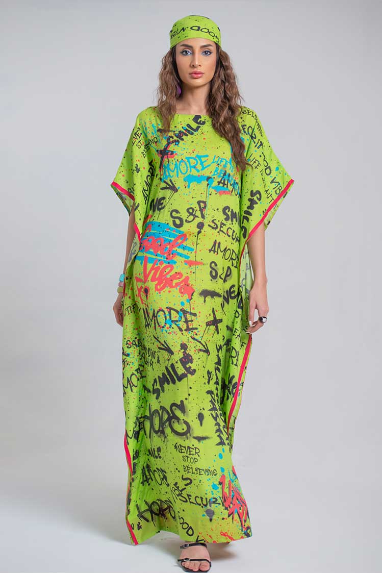 Salahuddin Pasha - Silk Kaftan For Women - Green - 1 Piece