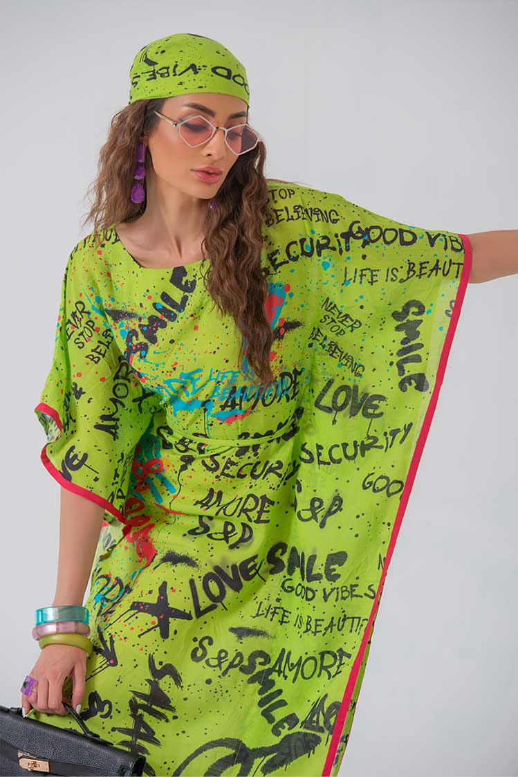 Salahuddin Pasha - Silk Kaftan For Women - Green - 1 Piece