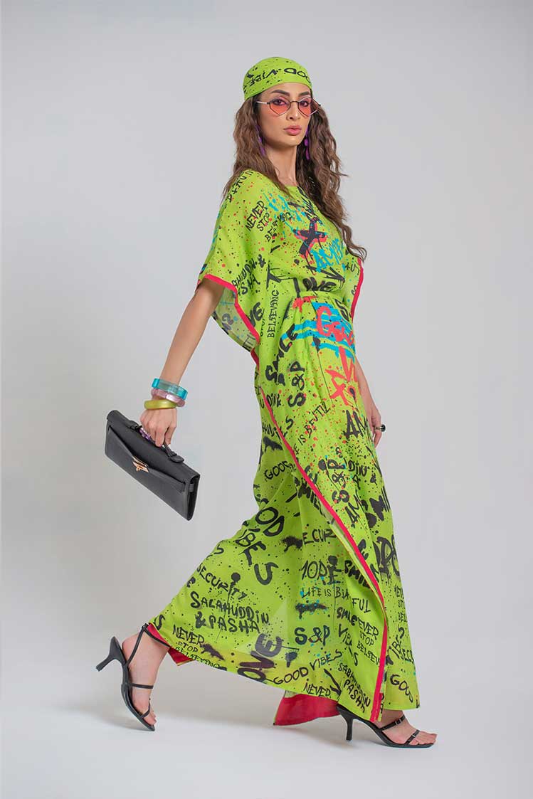 Salahuddin Pasha - Silk Kaftan For Women - Green - 1 Piece