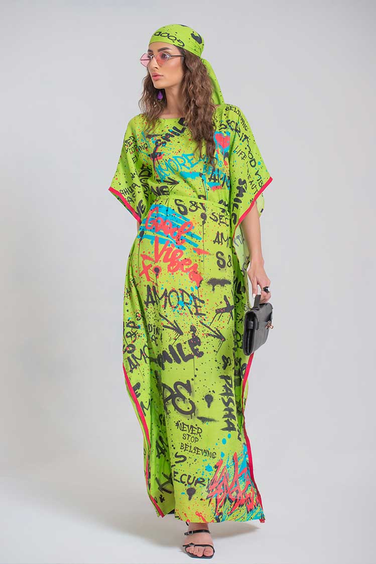 Salahuddin Pasha - Silk Kaftan For Women - Green - 1 Piece
