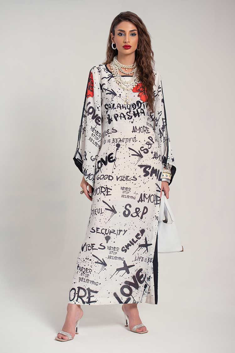 Salahuddin Pasha - Silk Kaftan For Women - White - 1 Piece