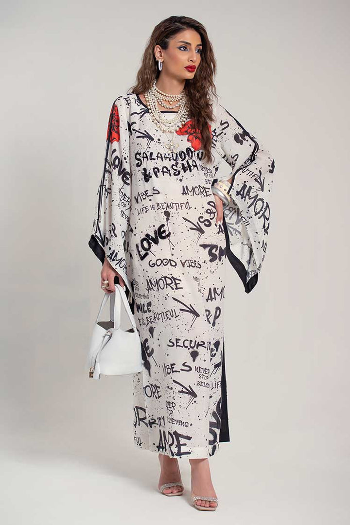 Salahuddin Pasha - Silk Kaftan For Women - White - 1 Piece