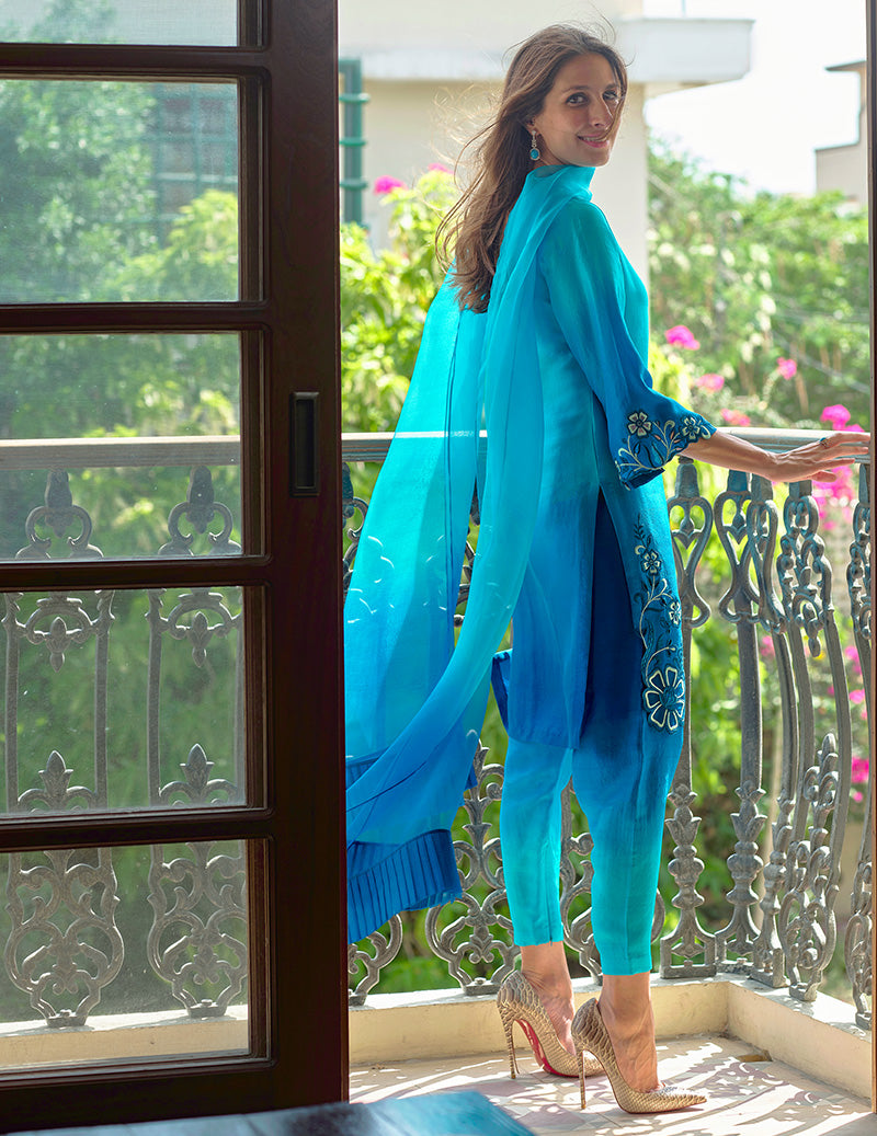 Salahuddin Pasha - Silk, Organza Suit For Women - Firozeh - 3 Piece