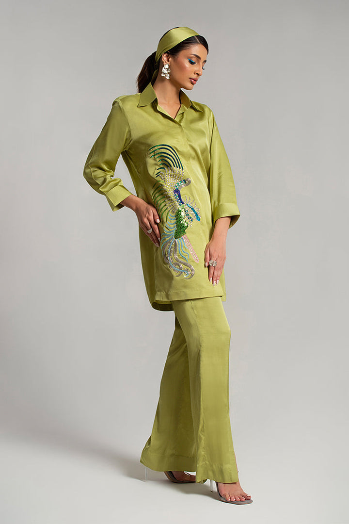 Salahuddin Pasha - Silk, Organza Suit For Women - Pistachio - 3 Piece