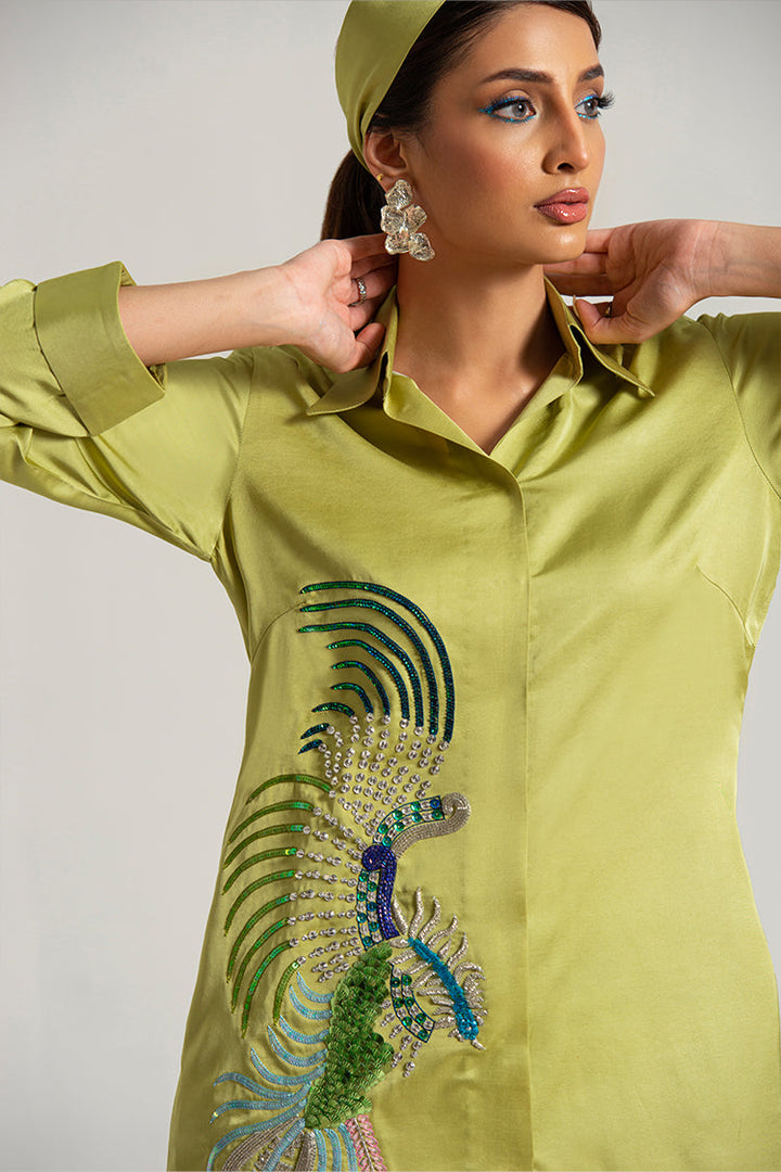 Salahuddin Pasha - Silk, Organza Suit For Women - Pistachio - 3 Piece