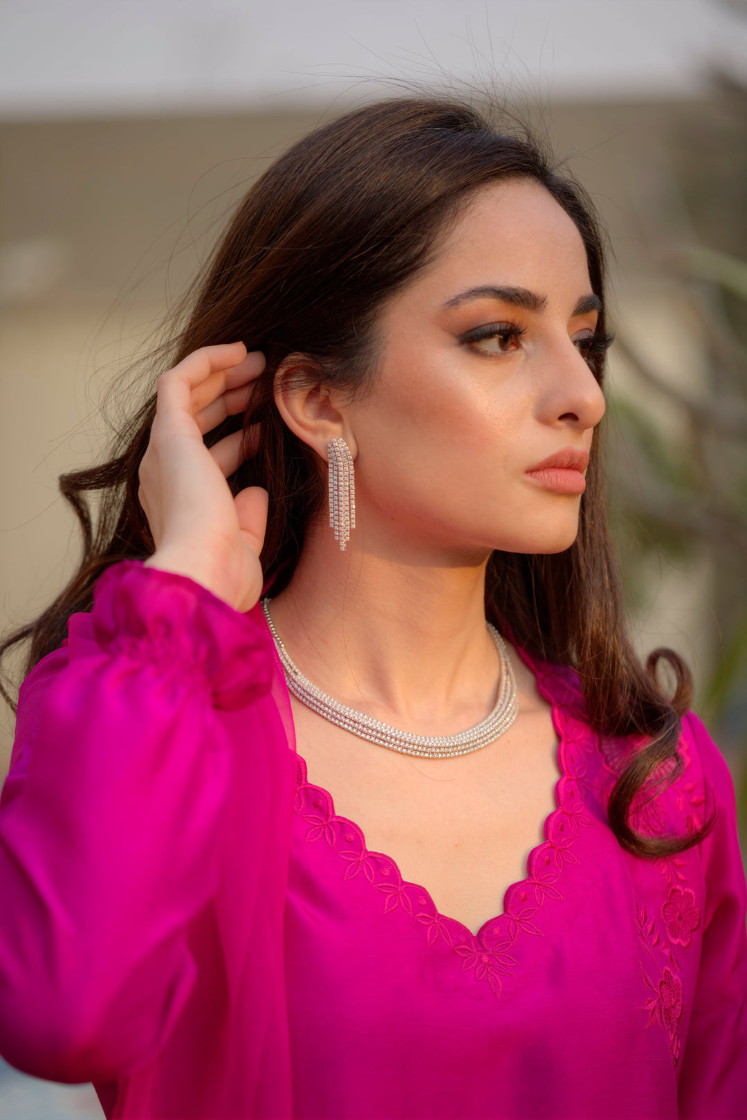 Salahuddin Pasha - Silk, Organza Suit For Women - Raspberry - 3 Piece