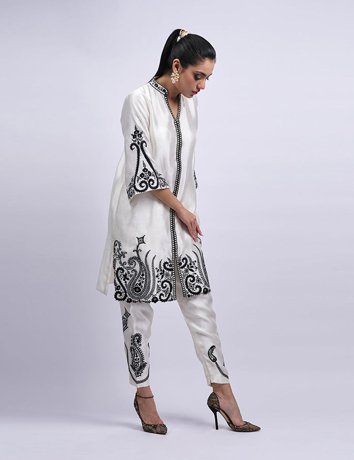Salahuddin Pasha - Silk Suit For Women - Ebony Ivory - 2 Piece