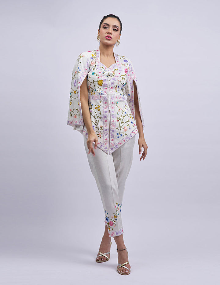 Salahuddin Pasha - Summer Jardin Silk Jacket For Women - White - 2 Piece