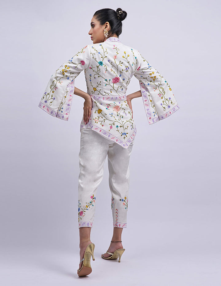 Salahuddin Pasha - Summer Jardin Silk Jacket For Women - White - 2 Piece