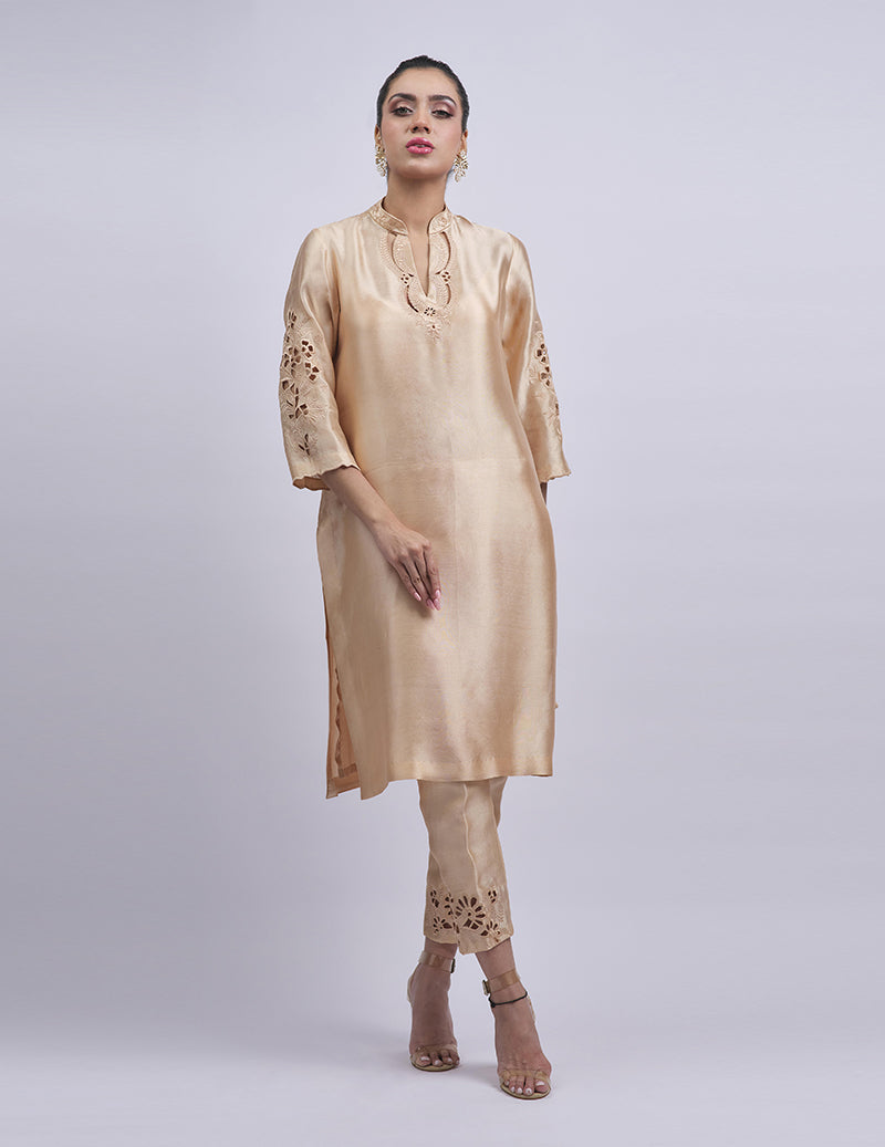 Salahuddin Pasha - Topaz Silk Suit For Women - Golden - 2 Piece