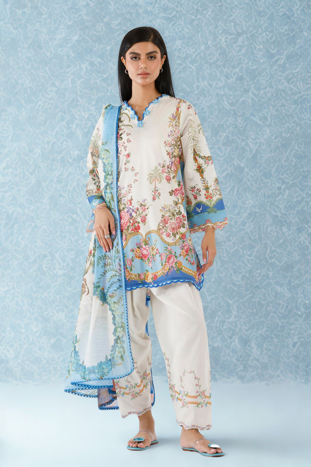Sana Safinaz - Embroidered Muzlin Suit For Women - 3 Piece