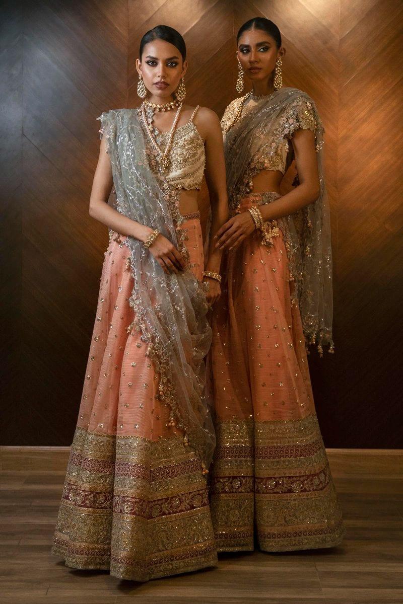 Sana Safinaz - N232-004-Ct - Silk &amp; Net - Beige &amp; Peach - 3 Piece - Unstitched