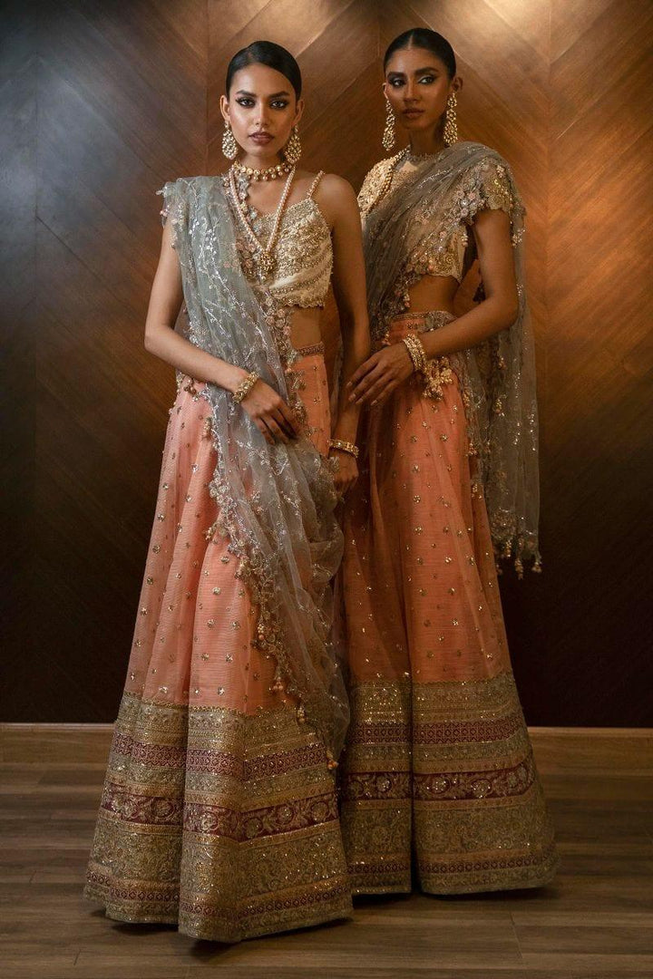 Sana Safinaz - N232-004-Ct - Silk &amp; Net - Beige &amp; Peach - 3 Piece - Unstitched