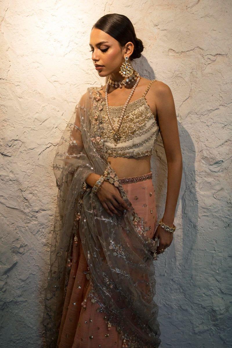 Sana Safinaz - N232-004-Ct - Silk &amp; Net - Beige &amp; Peach - 3 Piece - Unstitched