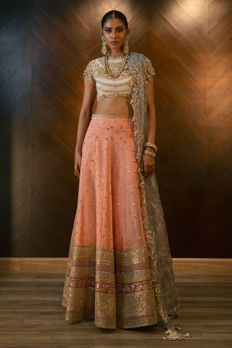 Sana Safinaz - N232-004-Ct - Silk & Net - Beige & Peach - 3 Piece - Unstitched