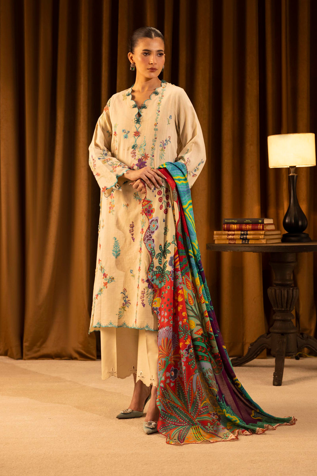 Sana Safinaz - Slub Muzlin - 3 Piece - Unstitched - M253-008B-3Cy