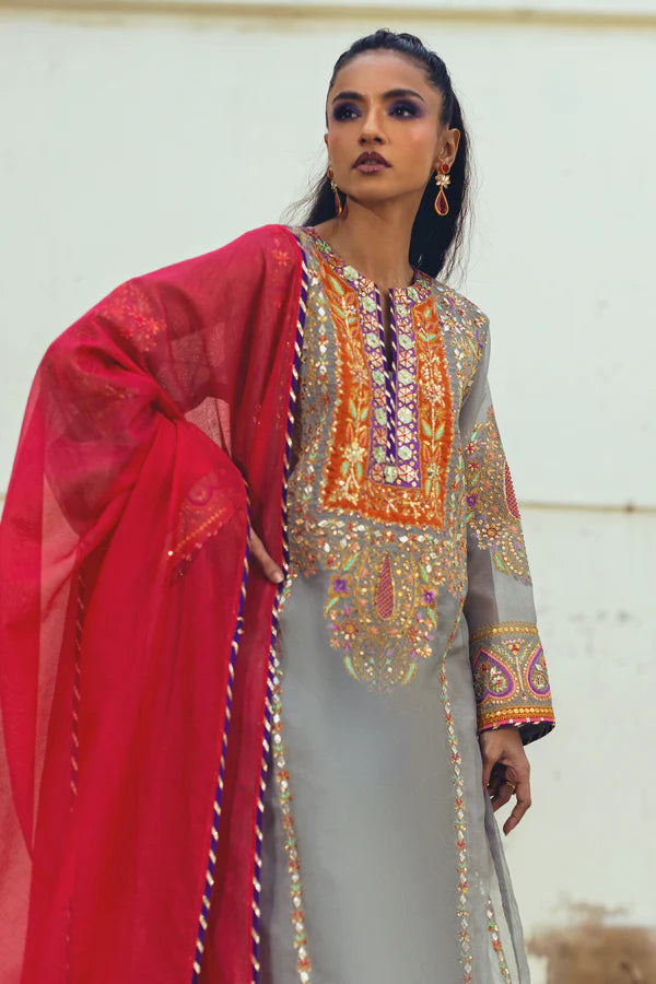 Sanam Chaudhri - Aleema Cotton Net Suit For Women - Feather Grey - 3 Piece