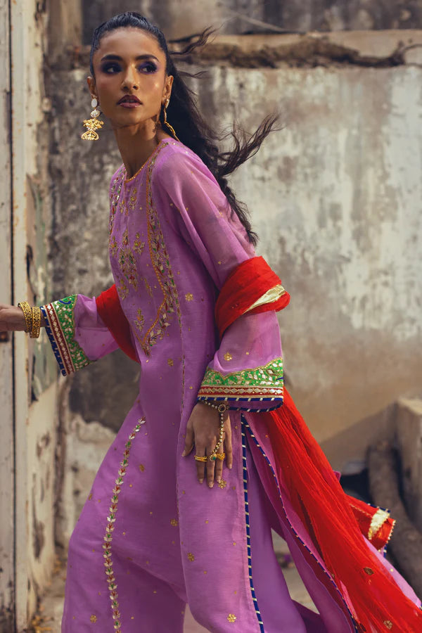 Sanam Chaudhri - Surkh Cotton Net Suit For Women - Rose Mauve - 3 Piece