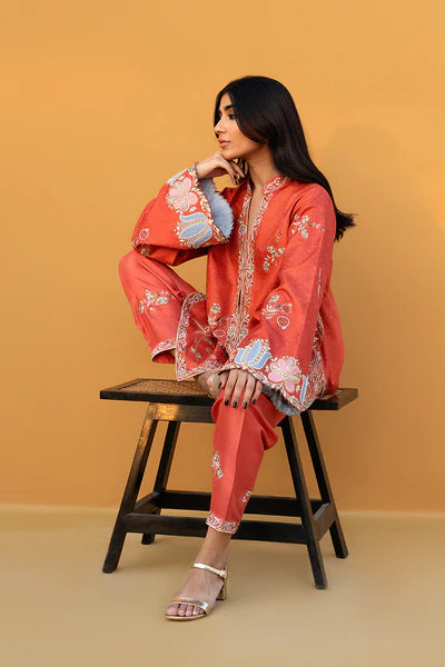 Sania Maskatiya - Arley Jamawar & Raw Silk Suit For Women - Coral - 2 Piece
